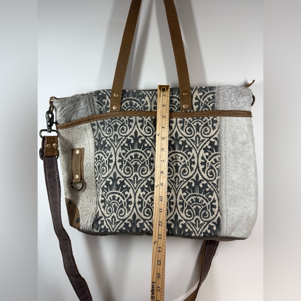 Myra Bag Ace Upcycled Canvas & Cowhide Messenger Bag - Picture 12 of 14